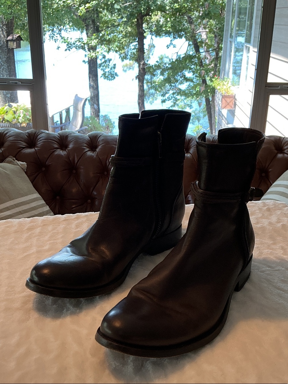 Frye Black Leather Mid-Ankle Boots